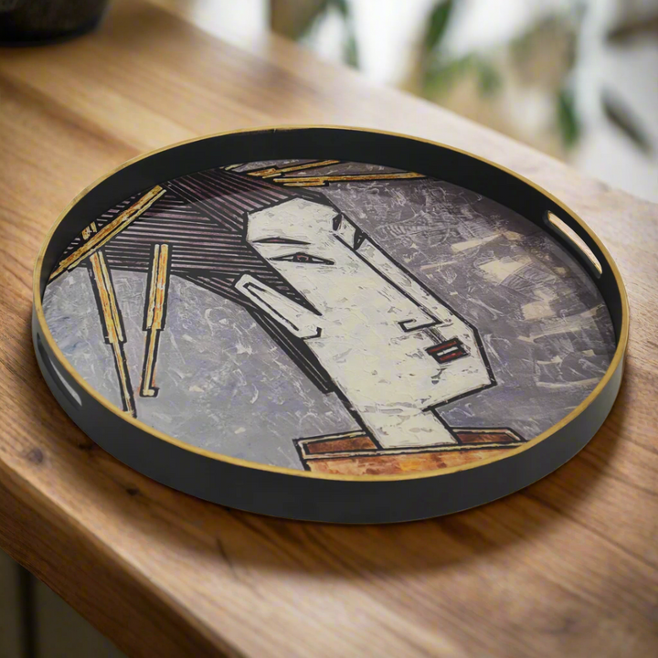 Glass tray geisha girl grey (60cm)