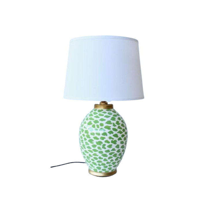 Lime green & white blob lamp base off white shade