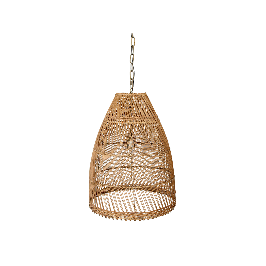 Bring warmth and comfort to any interior with this Large Rattan Hanging Light. Its size of 59X47CM makes it perfect for any room and amplifies the warm glow of any living or workplace. Its unique texture will add charm to any decor and provide an interesting focal point in any room.  Delivery 5 - 7 working days