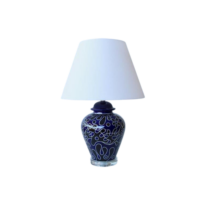 Navy & black lamp crystal base off white shade