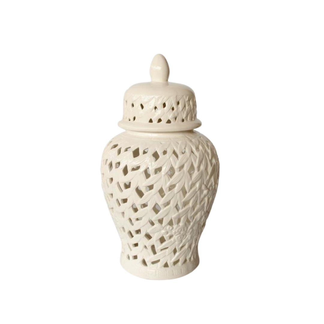 White flower & leaf cut-out ginger jar 45x25cm