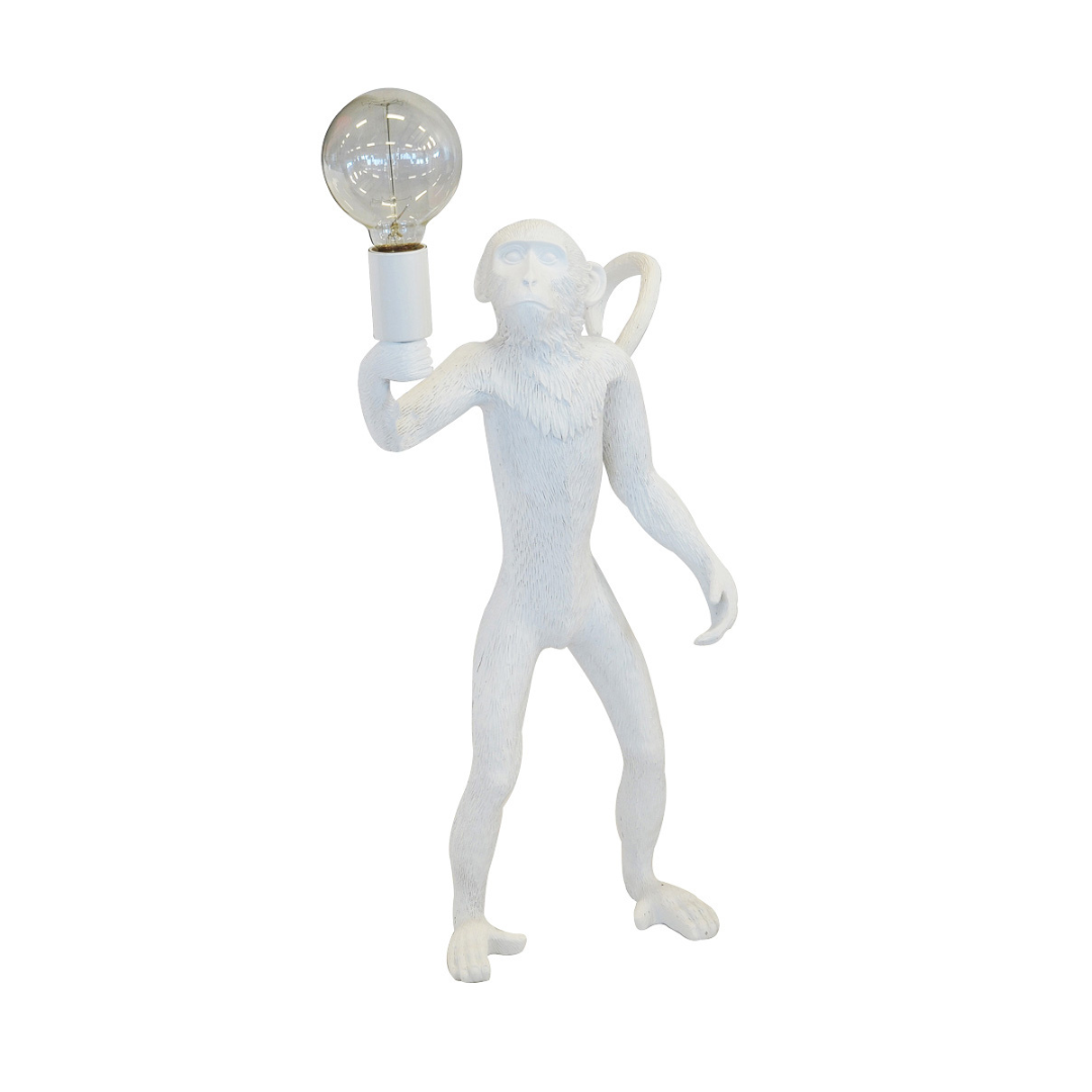 This 55cm tall resin white monkey light is perfect for adding a unique touch to any home. Its ornamental design creates a cozy atmosphere and makes it an eye-catching interior decor piece. With its beautiful carved details, this light will be a conversation starter for your guests.  Resin monkey standing white  Size  55CM (H)  Beautiful standing white monkey light.  A lovely addition to any home. Interior Decor Piece.  Ornamental lighting.  www.uniqueboys.co.za 