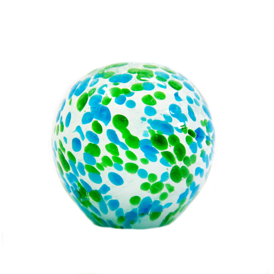 Hamako is a beautiful, handmade glass art piece with a bright and vibrant abstract design in green and blue. With a 7cm diameter and 22.5 cm circumference, it is a perfect addition to any home decor. Bring a touch of elegance and color into your space with Hamako-unique interiors