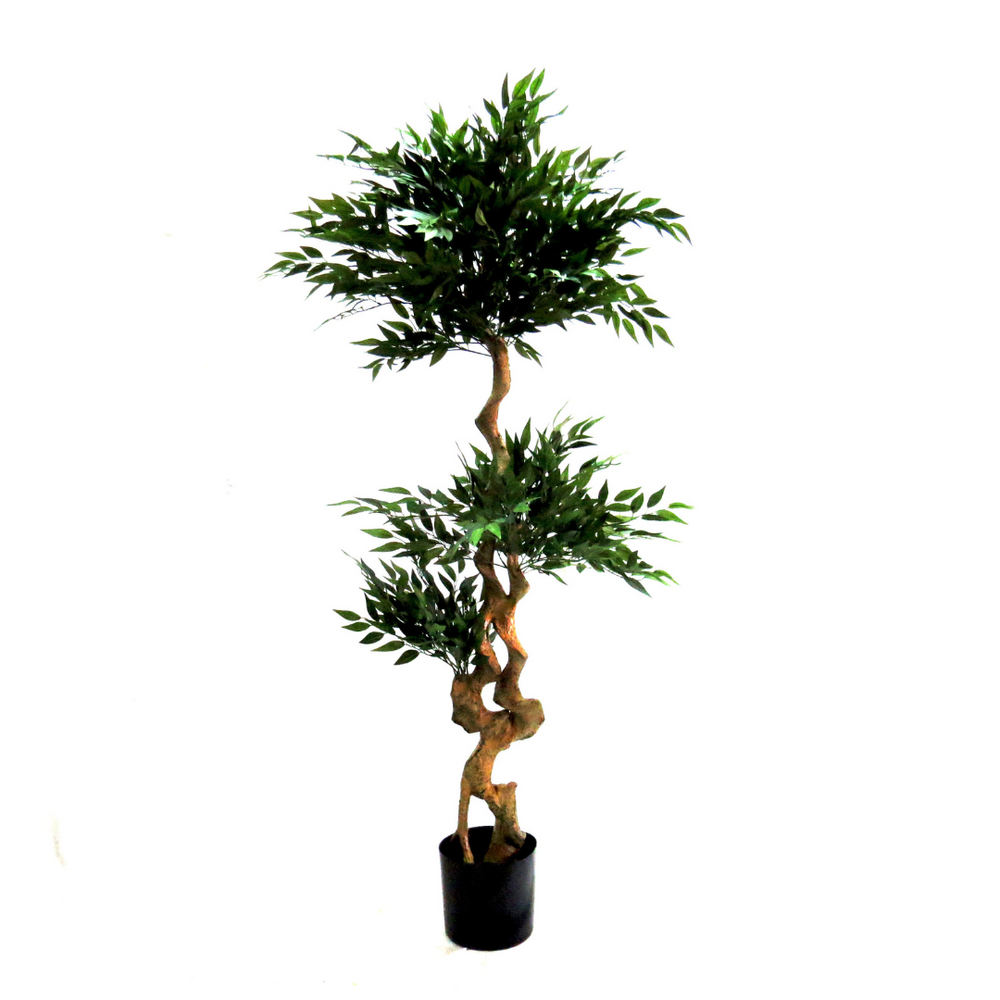 Featuring a grand 155cm height, the Acacia Tree Topiary showcases well-shaped ovate leaves with intricate veining. Its unique trunk and 80cm wide clipped foliage make for a truly spectacular specimen. With 2080 leaves made from a special composite material, this tree can be molded into any desired shape. Perfect for adding natural greenery to any space-Unique boys.