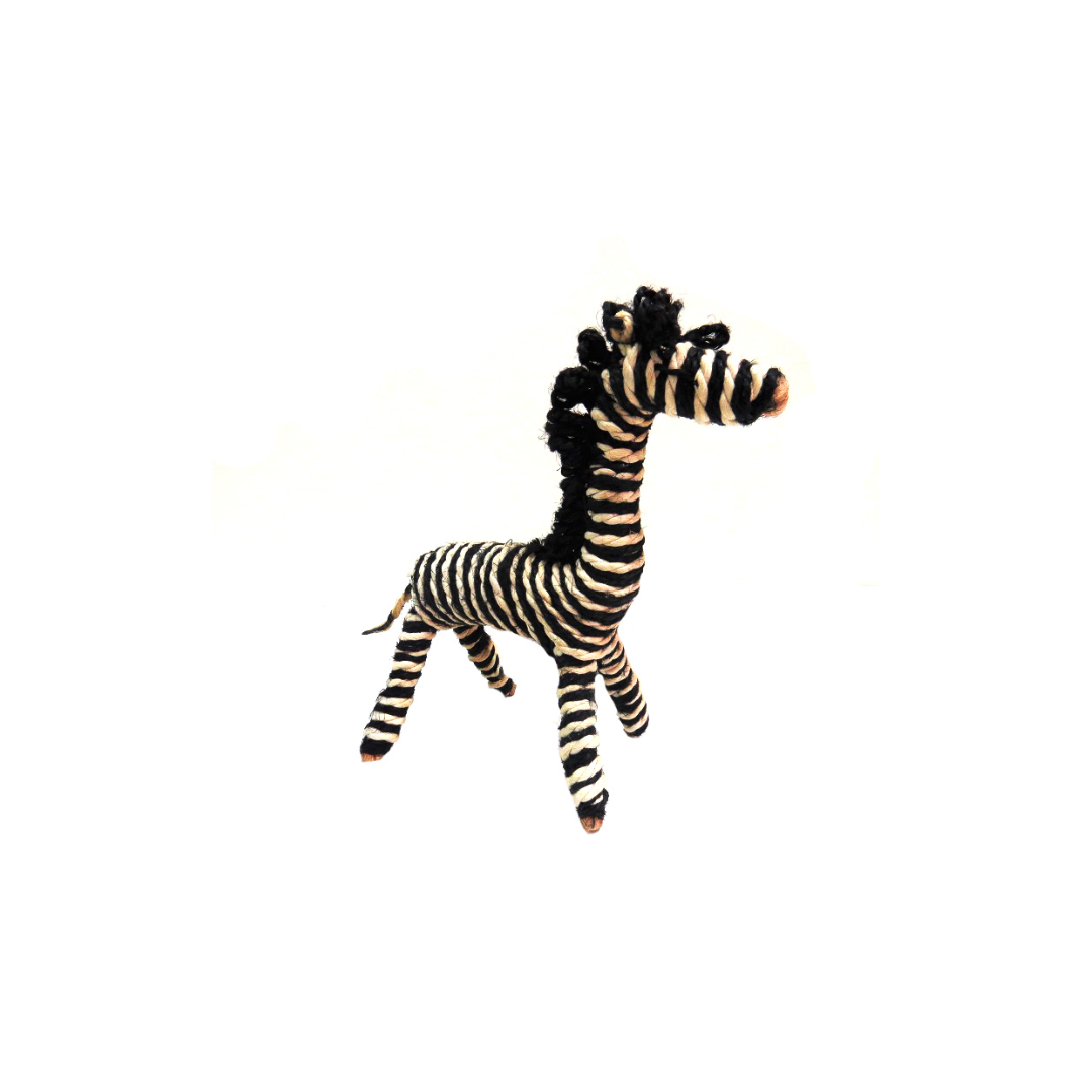 This handmade Zebra adds a whimsical touch to any home. Crafted from jute sisal and cotton, it stands 17cm x 19cm tall. With its naive and quirky design, it's perfect for creating a one-of-a-kind look in your living room, bedroom, or office. Unique Boys