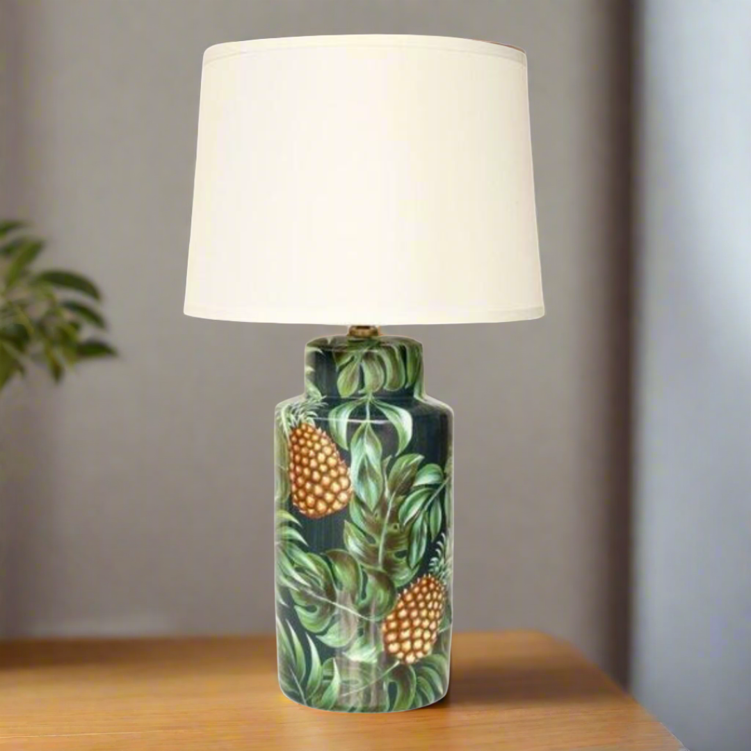 Black Green Pineapple Lamp Off White Shade 72x41cm Table Lamp