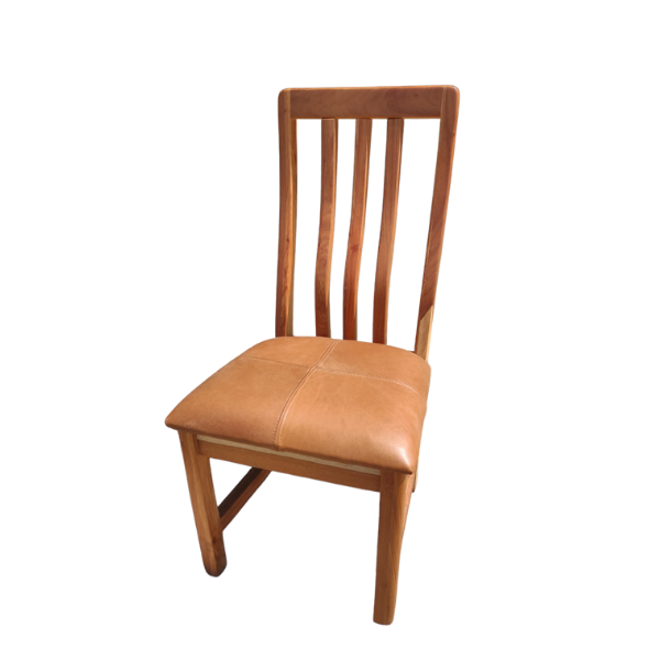 Soloblock Kiaat Classic Chair with leather whiskey buff