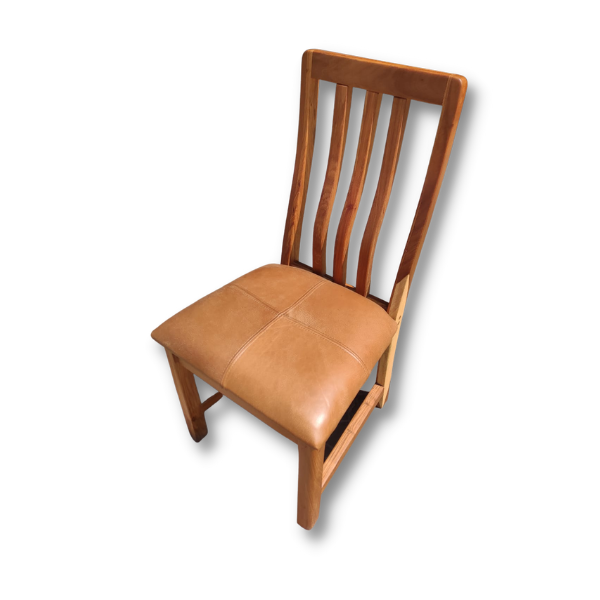 Soloblock Kiaat Classic Chair with leather whiskey buff