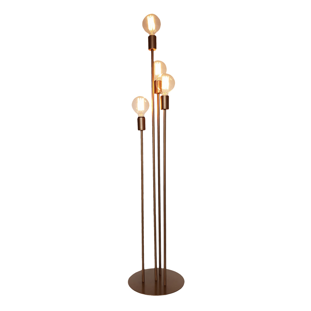 Atom Floor lamp gold bronze Metal Floor Lamp 4 x m/steel rods at 900, 800, 1000, 1200mm high. Globes are not included.  The Perfect Lamp for your Lounge, Bedroom, dining room, or reception area.  Make a statement with this special handmade lamp.  unique interiors lifestyle   Available Online only 