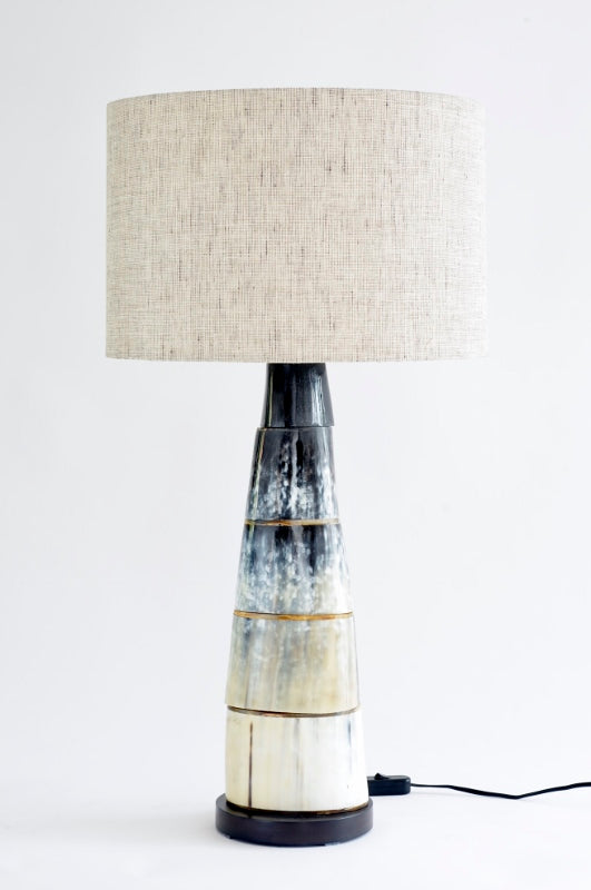 Black Cow horn disc lamp & linen shade