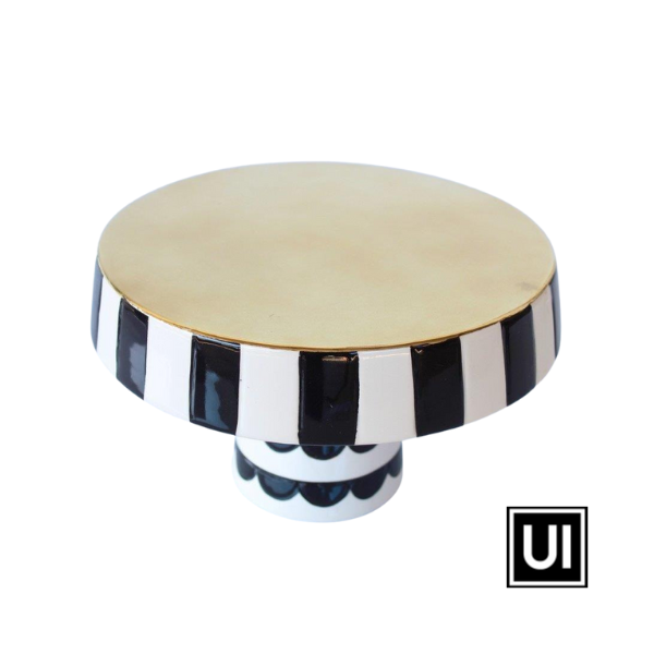 Medium black and white cake stand stripe edge