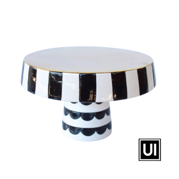 Unique Interiors Medium black and white cake stand stripe edge