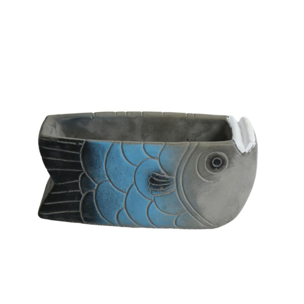 Unique Interiors Blue Cement Fish Planter