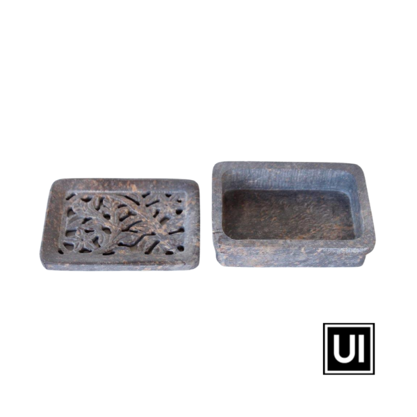 GREY SOAP STONE CUTOUT SOAP DISH LOOSE LID 4X11CM