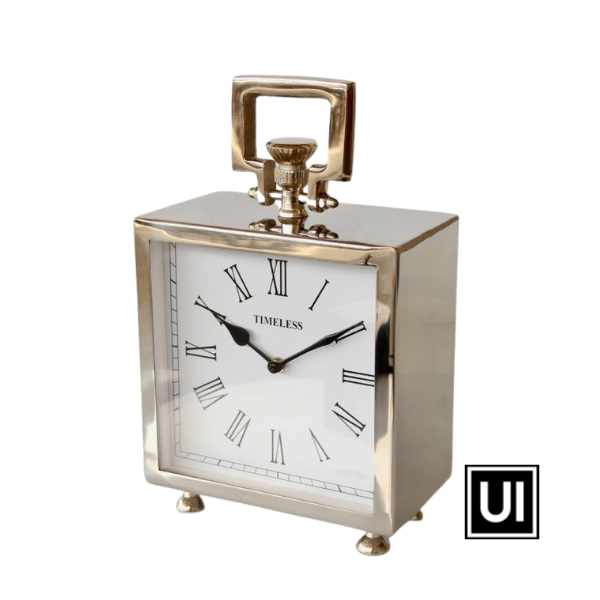 LARGE SQUARE NICKEL TABLE CLOCK 32X20X11.5CM