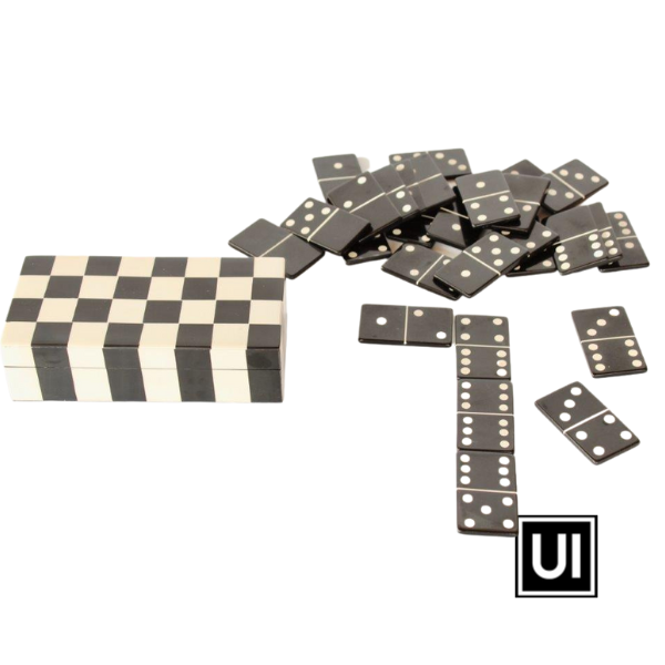 DOMINOES IN BLACK & WHITE CHECKED BOX 5X18X9.5CM