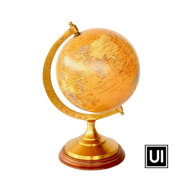 Unique Interiors Medium brass and mustard world globe 