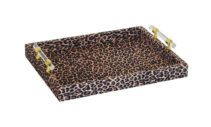 Tray velvet animal print perspex handles small single (40cm x 30cm x 4cm)