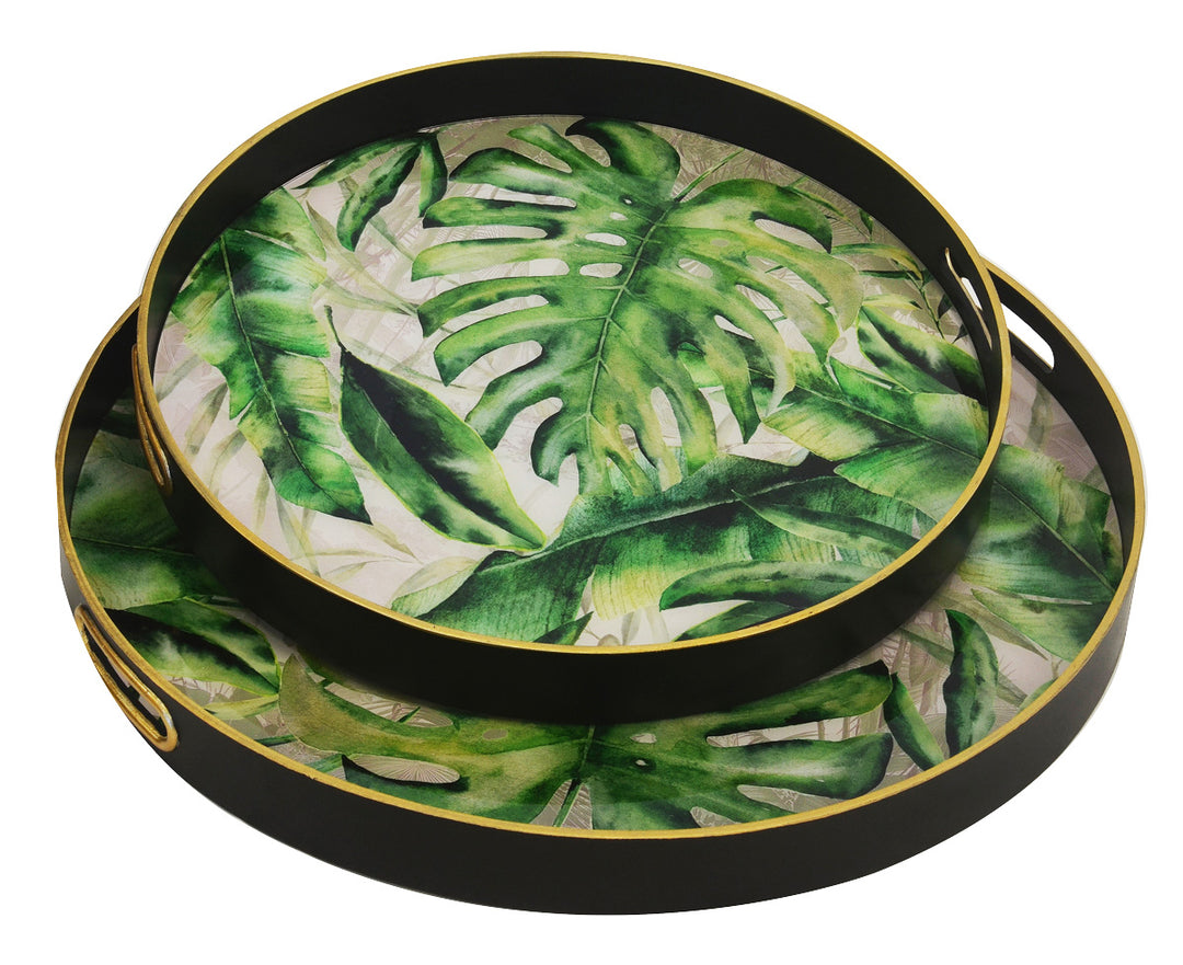 Glass tray foliage s/2