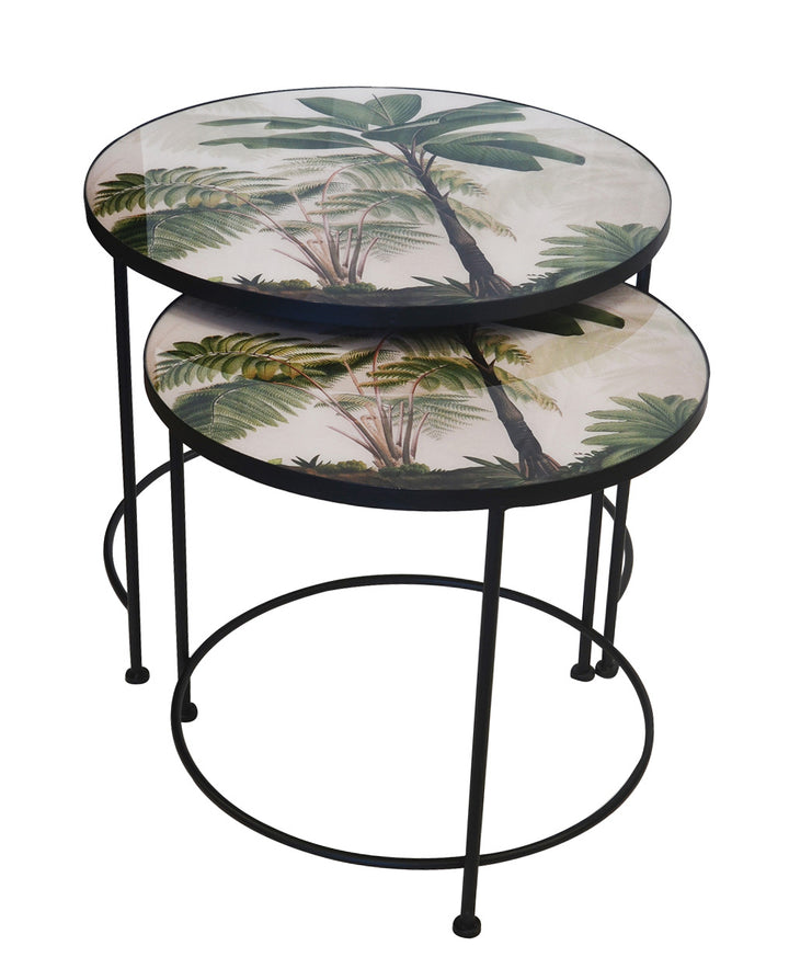 Glass table nesting palm tree s/2