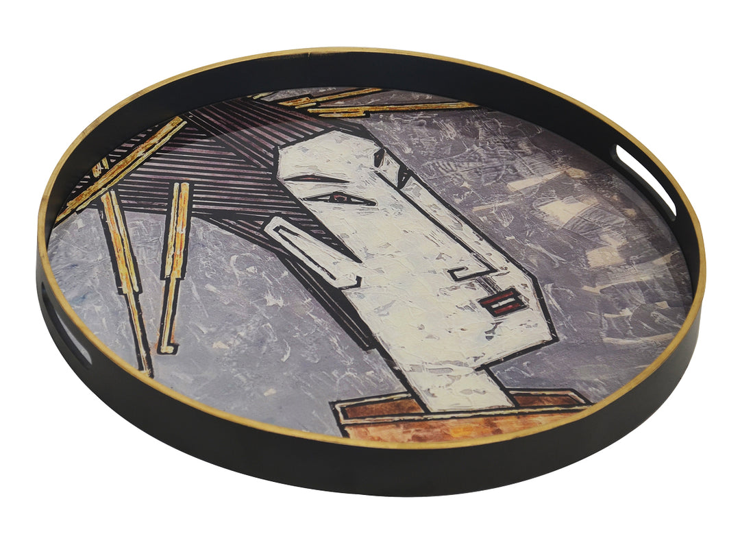 Glass tray geisha girl grey (60cm)