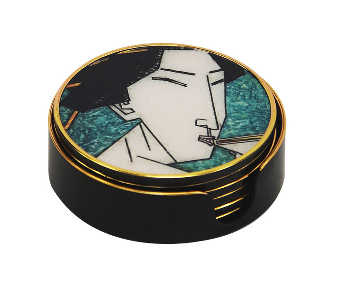 Coaster geisha girl teal set of 6