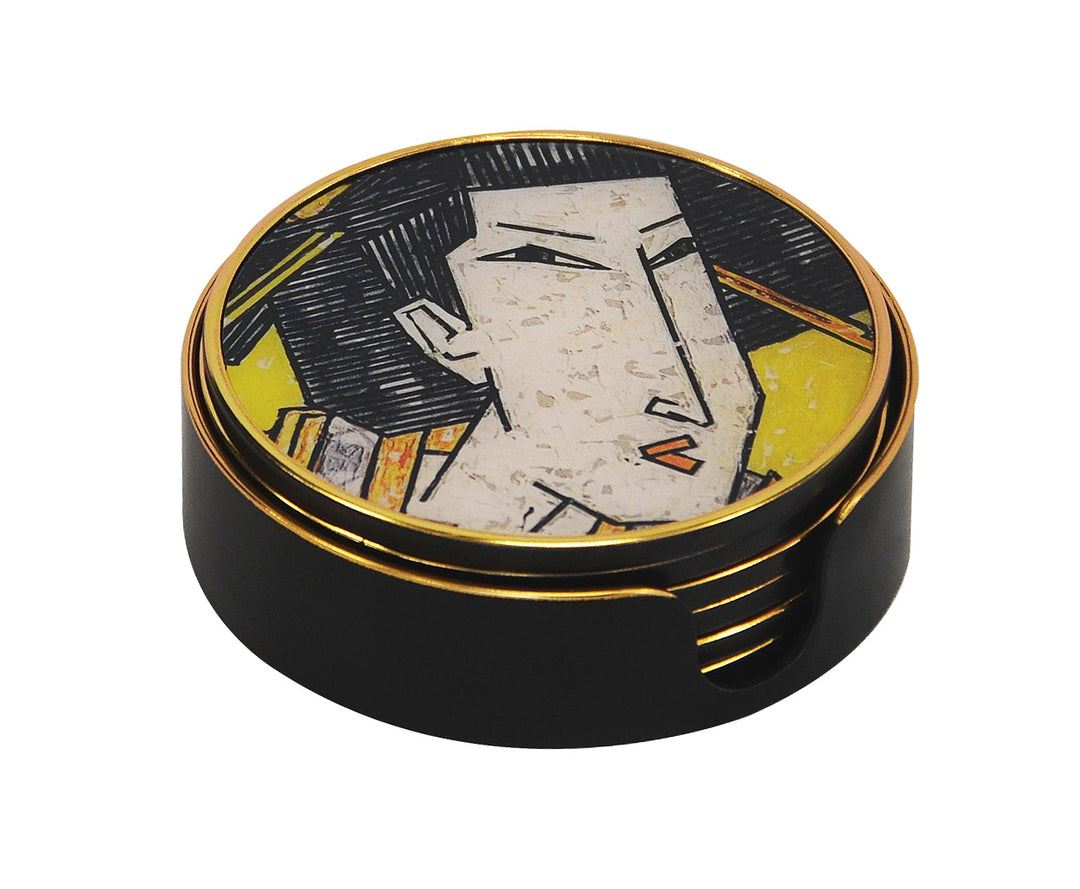 Coaster geisha girl yellow set of 6