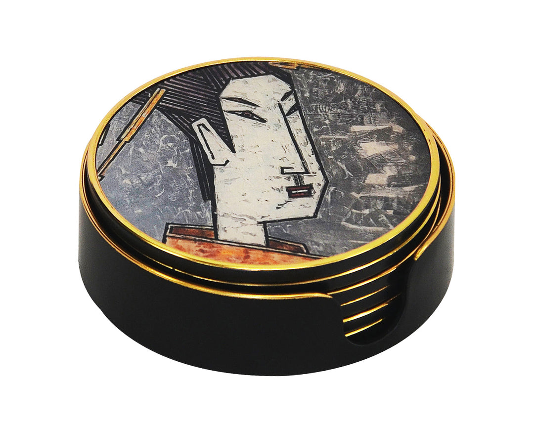 Coaster geisha girl grey set of 6