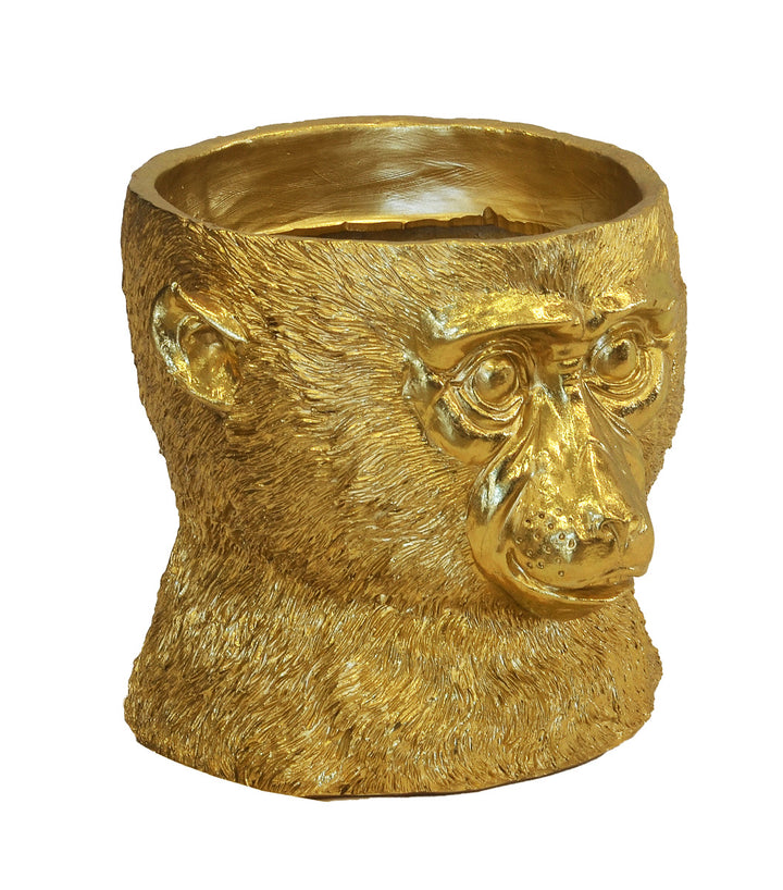 Resin chimp planter gold