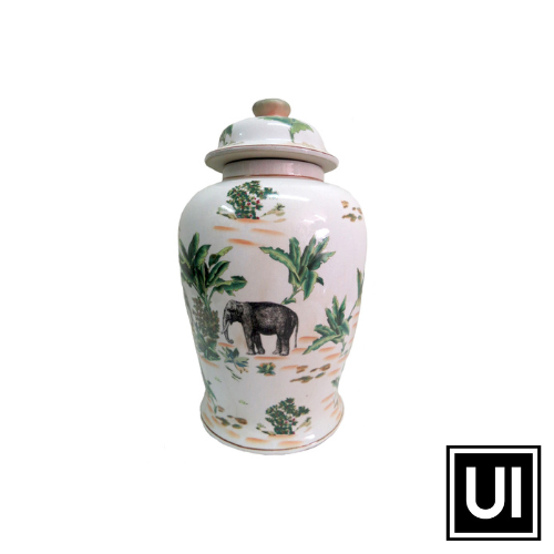 Elephant & palm leaf ginger jar