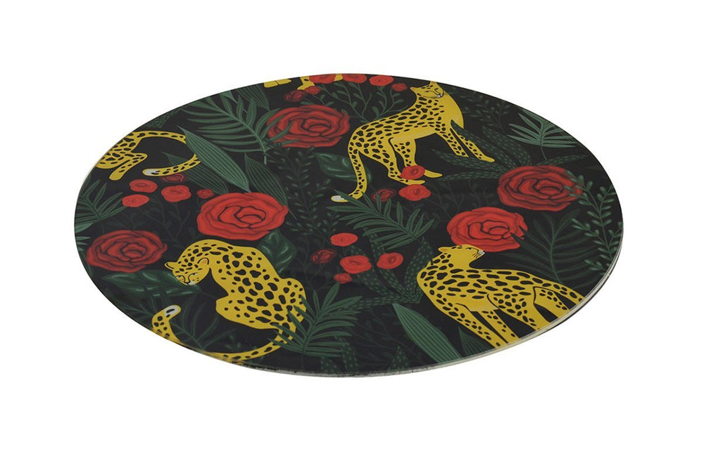 Unique Interiors Lifestyle Glass Place Mat Round Leopard Flower Set of 2 35CM Glass New Arrivals Interior