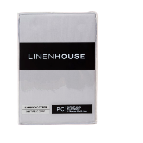 Linen House Elka Bamboo 500 Thread Count Oxford King Pillowcase SIlver