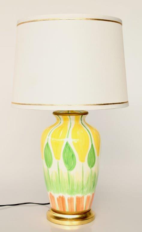 Hand Painted Yellow Green Orange Lamp Gold Trim Shade 68x40cm