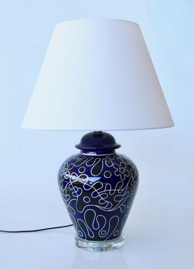 Navy & black lamp crystal base off white shade