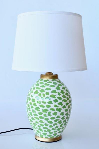 Lime green & white blob lamp base off white shade