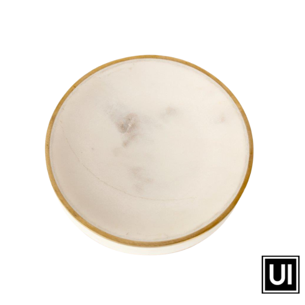 ROUND MARBLE SOAP DISH BRASS EDGE 13CM DIAM