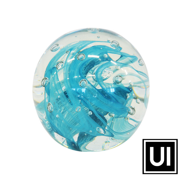 Paperweight ball blue graphic 15cm