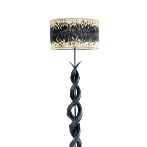 Black kudu horn double twist standing lamp & quill drum shade