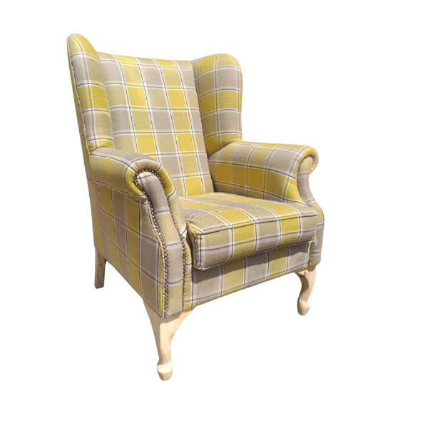 Soloblock Wingback chair with Yellow custom fabric