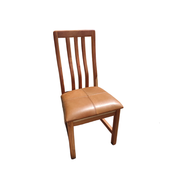 Soloblock Kiaat Classic Chair with leather whiskey buff