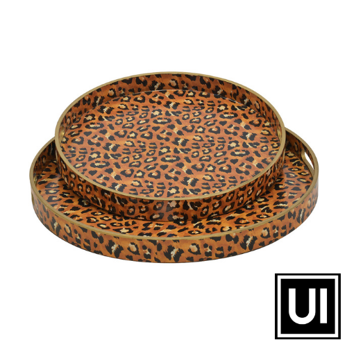 Resin Tray Round Animal Print Set of 2 Unique Interiors