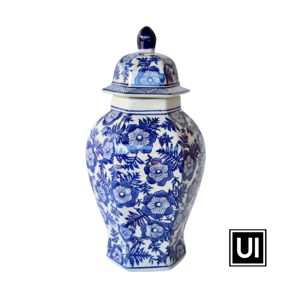 MEDIUM BLUE & WHITE FLOWER GINGER JAR 35X10CM