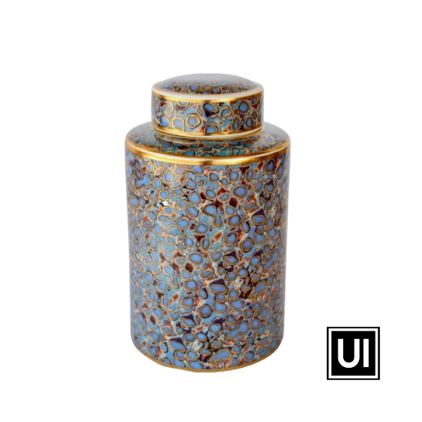 Unique Interiors Gold blue multi colour jar with lid