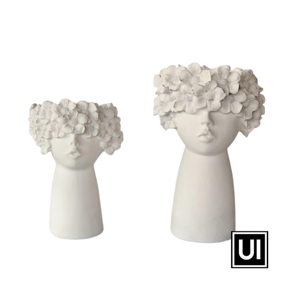 LARGE WHITE FLOWER FACE PLANTER 37X19CM