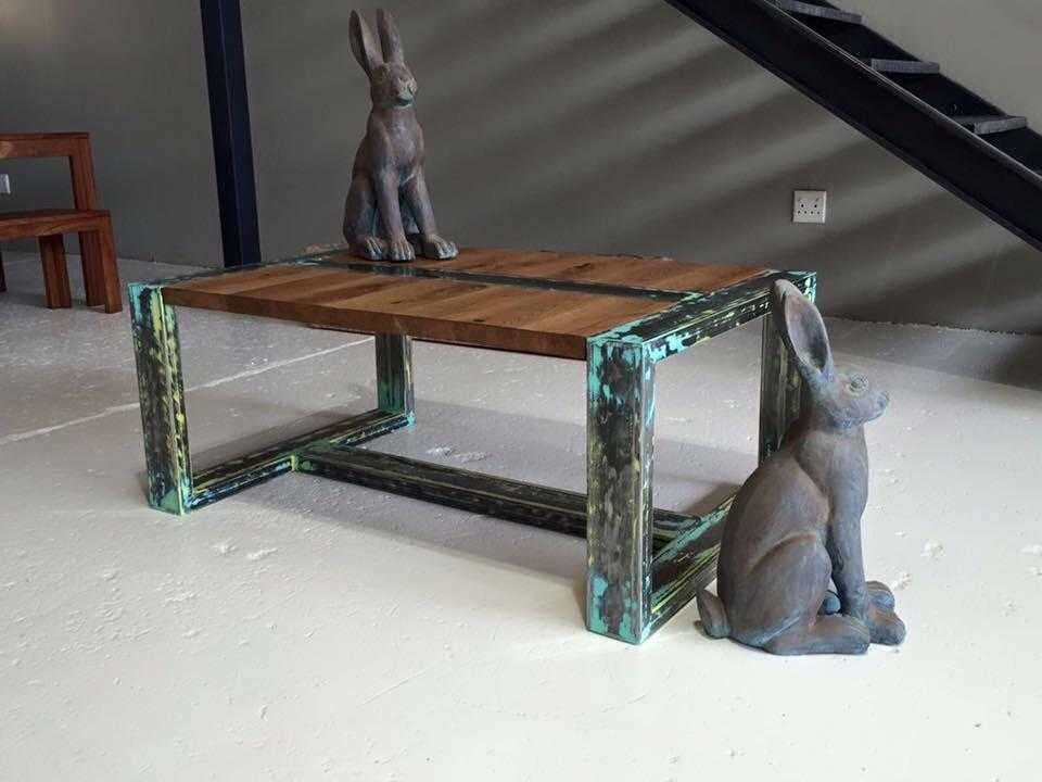 Unique Interiors Lifestyle Oak custom coffee table metal technique