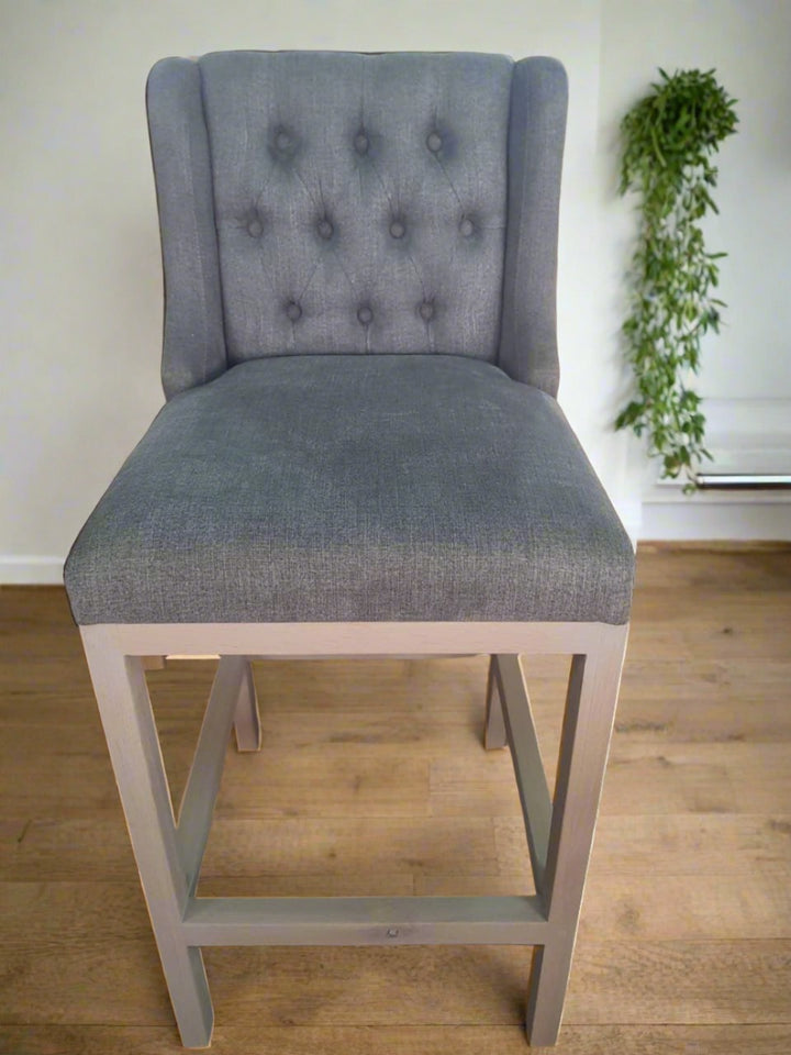 Oak modern Buttoned Barstool with fabric