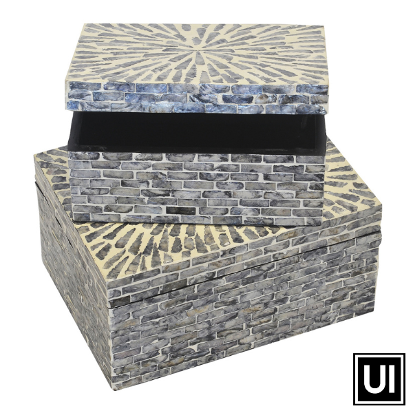 Mop box capiz grey brick s/2 - Unique Interiors