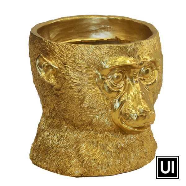 Resin chimp planter gold - www.uniqueinteriors.co.za - Unique Interiors