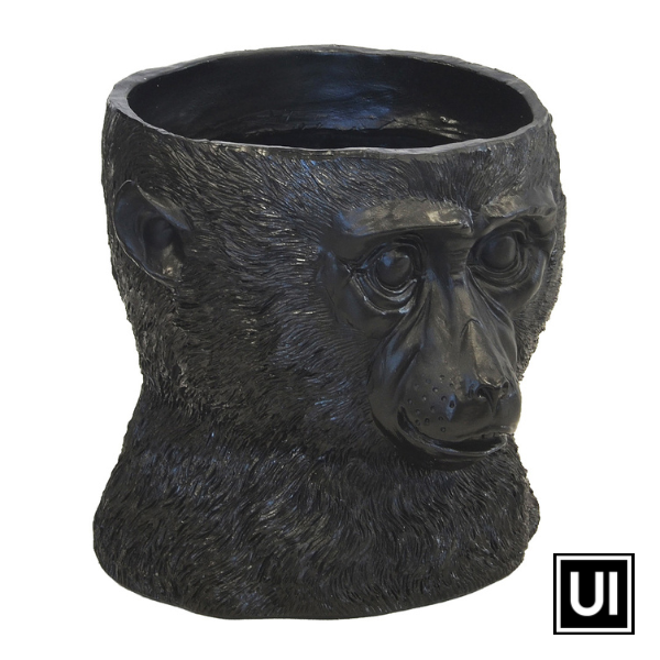 Resin chimp planter black - Unique Interiors - www.uniqueinteriors.co.za