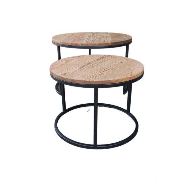 Soloblock nesting round coffee table red oak set